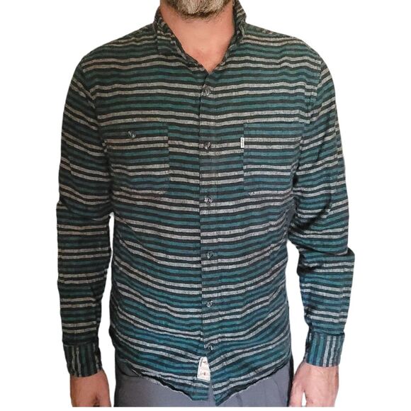 Levis Abbey linen blend striped long sleeve shirt button down Mens Large - Picture 1 of 8